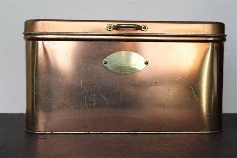 vintage metal bread box copper pan theme|Vintage Copper Bread Box .